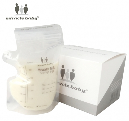 Aufbewahrungstasche für Muttermilch mit doppeltem Reißverschluss und praktischem Ausgießer zum Aufbewahren und Einfrieren von Muttermilch, freistehend