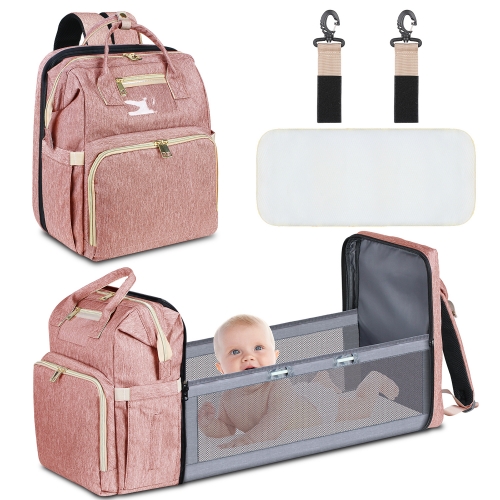 Wickeltaschenrucksack, tragbare Reisemama-Tasche mit Wickelstation, Multifunktions-Babywiege Krippenwindelrucksack mit faltbarem Kinderbett